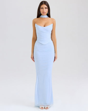 Lora | Long Dress with Draping and Choker Collar