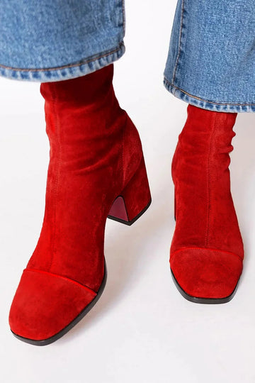 SQUARE TOED ANKLE BOOT WITH BOLD HEEL