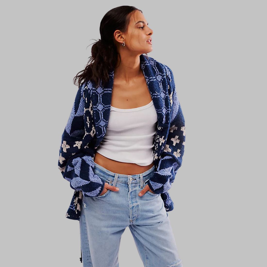 Milly™ - Vintage Button Down Collar Long Sleeve Oversized Cardigan