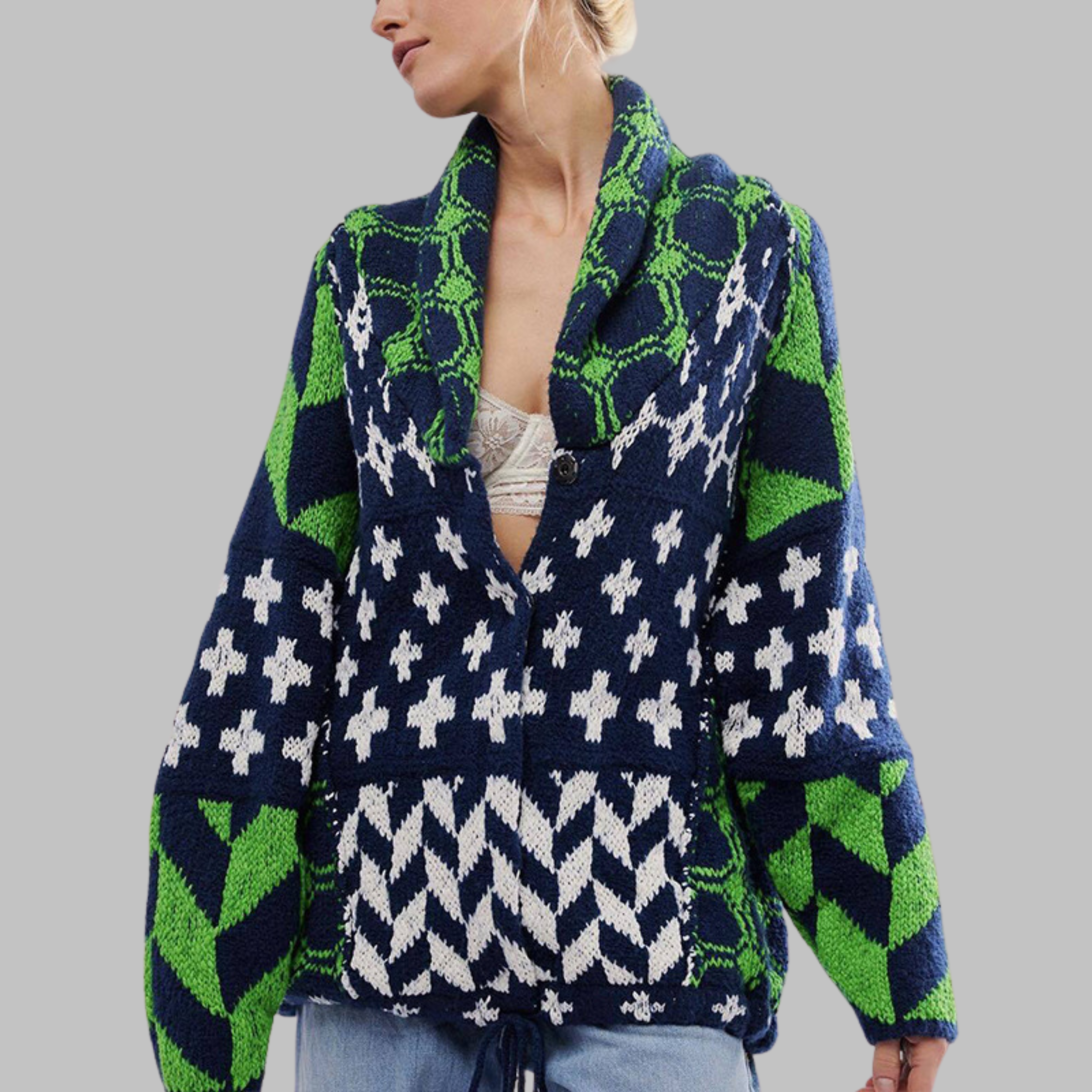 Milly™ - Vintage Button Down Collar Long Sleeve Oversized Cardigan