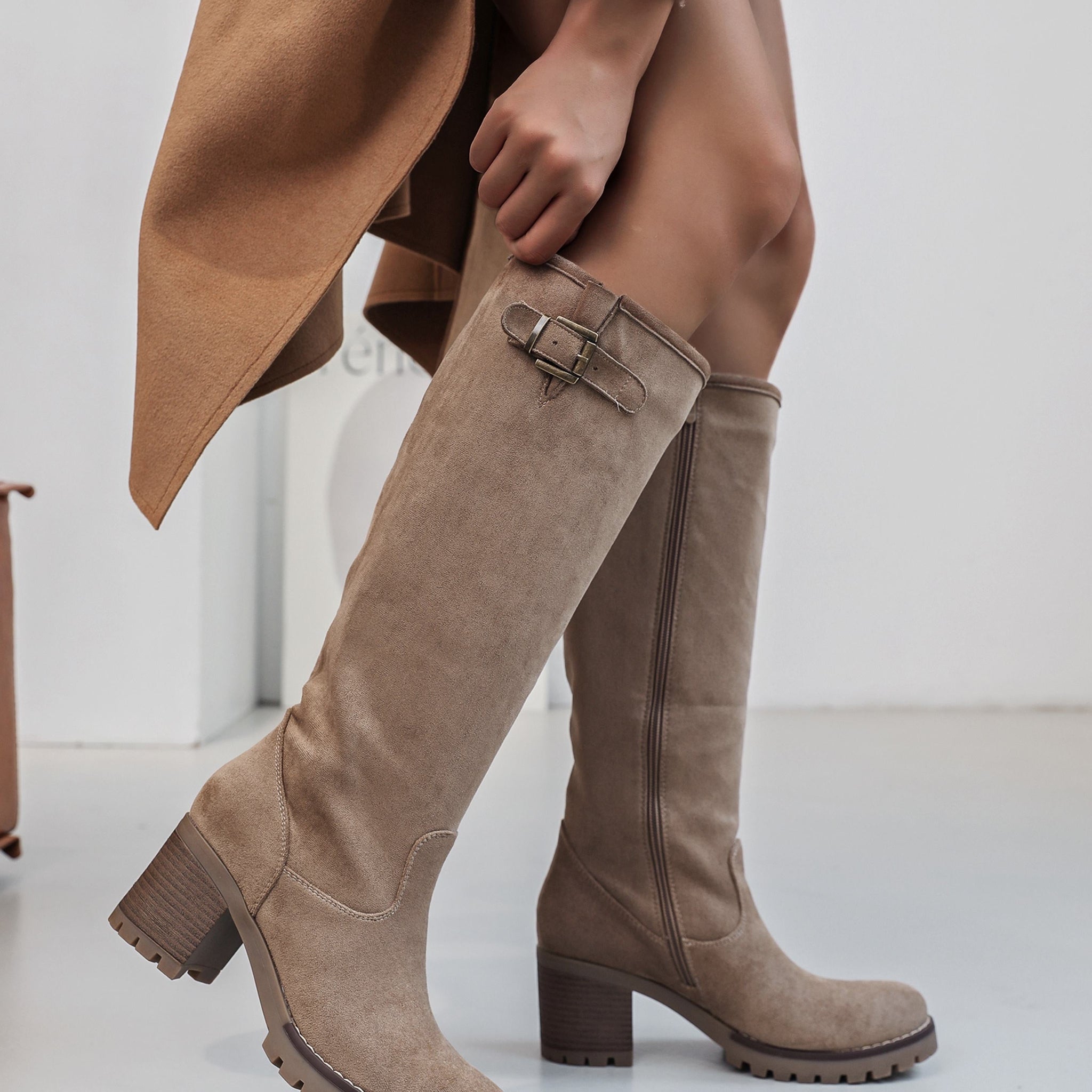 Vidette | High Buckle Taupe Boots