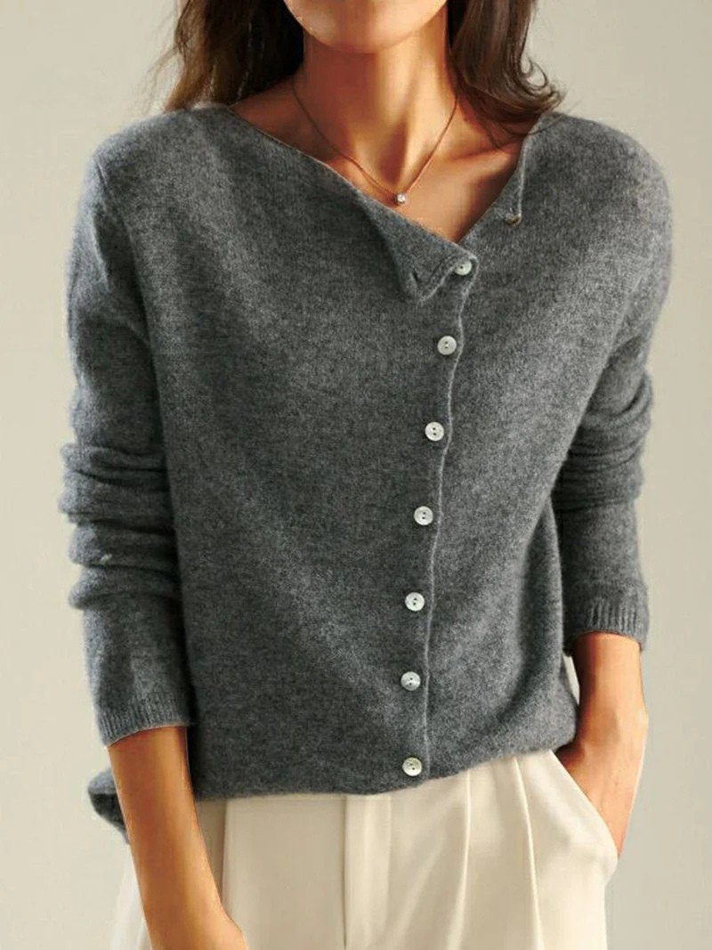 Women's Retro Style Round Neck Single-Row Button Cashmere Knit Thin Cardigan