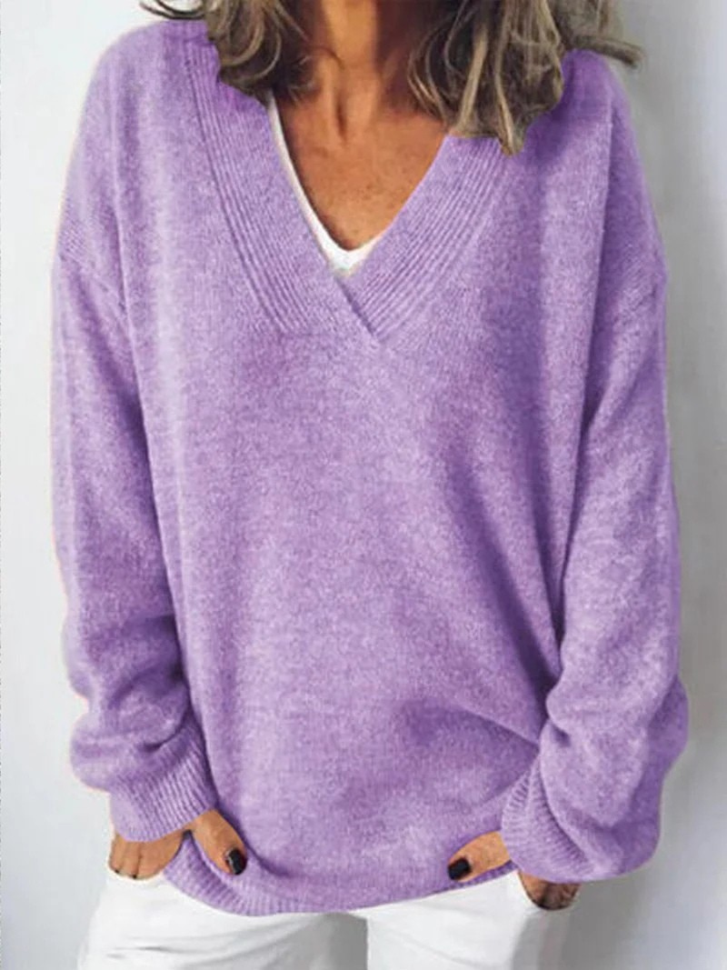 Women's V-neck Pullover Knitted Sweater